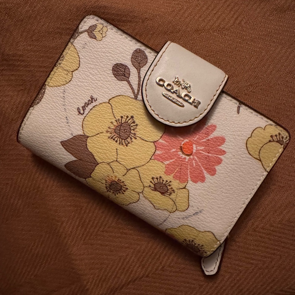 Coach Cream and Yellow Floral Wallet